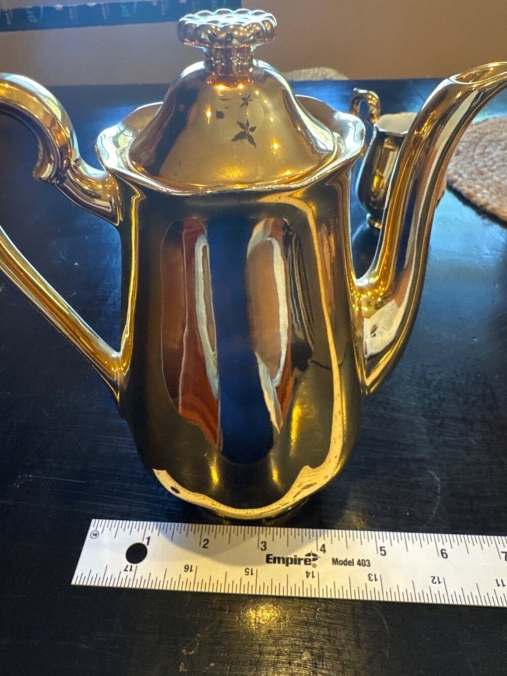 Hall Golden Glo 22K Gold Coffee Tea Set 22K Gold USA Teapot Creamer Sugar MCM - Picture 15 of 16